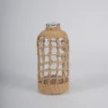 Handmade paper rope braided clear glass vase cover for home decor and DIY craft display. - Full Paper String Medium Oil Can Cover 11*25