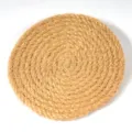 Handmade round jute braided placemat detail, natural hemp fiber coaster, rustic table decor. - 11cm Machine-Stitched Hemp Rope