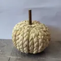 Handcrafted straw pumpkin decoration, rustic woven autumn harvest table ornament for home decor. - Branch Handle Corn Husk Natural Striped Pumpkin, 10 cm