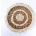 Set de table rond tissé scandinave avec franges napperon en paille résistant à la chaleur. - 38cm de Diamètre / Corde de jonc et corde de maïs avec bord à franges