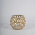 Detailed view of handmade woven grass glass vase, natural rattan decoration for interior. - Bulbous Paper Flower Arrangement Vase