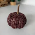 Handmade woven purple pumpkin decoration, rustic straw harvest autumn home decor. - Twig Stem Pumpkin Dark Brown Vertical Stripes 10 cm