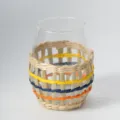 Handgeweven strohoes glasbeker met kleurrijke draden, rustieke drinkbeker voor thuisgebruik. - Eivormig Theekopje