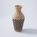 Handmade woven straw vase detail view, natural plant fiber desktop decorative floral container. - Black Striped / Height 42cm