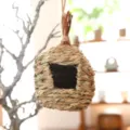 Handmade straw bird nest hanging pet breeding house woven natural grass cage decoration - Round Nest 15x15