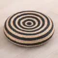 Black and beige round straw meditation cushion, thick woven tatami floor pouf for home balcony. - Snail Steel Stool / Diameter 60cm Height 20cm