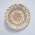 Close-up detail of the round woven straw wall hanging showing intricate spiral texture. - 35cm White Spiral Flower