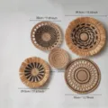 Handmade natural straw woven wall hanging baskets, Japanese minimalist decorative plates set. - Raffia Tassels & Hollowed-Out Hanging Ornaments 5-Piece Set