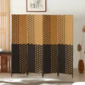 Chinese minimalist foldable 4-panel room divider, double-sided woven screen for home living room decor. - 150*40cm 4 Panels / Style 4