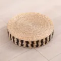 Japanese woven straw floor cushion round tatami meditation mat thick natural plant fiber seat pad - Thick Futon Black Floral / Diameter 45cm Height 10cm
