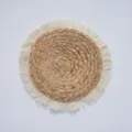 Bohemian round seagrass woven wall hanging decor with fringe, natural fiber boho home art. - 35cm Water Hyacinth Round Mat with Tassels (30cm Center)
