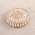 Natural straw woven meditation cushion round tatami floor seat mat for home balcony decor. - Thick Futon White Lining / Diameter 36cm Height 9cm