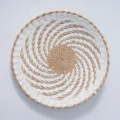Round woven wall hanging boho straw decor natural handmade rustic home accent basket tray - 30cm White Swirl Flower
