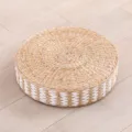 Round thickened straw woven meditation cushion with white edge pattern for home tatami floor use. - Thick Futon Hundred Flowers / Diameter 45cm Height 10cm