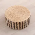 Japanese straw woven meditation cushion round tatami floor seat thick tatami pouf mat - Thick Futon Black Floral
