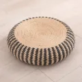 Japanese style natural straw braided floor cushion, thick round tatami meditation mat pad. - Black Floral Steel Stool