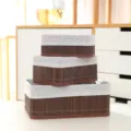 Cestino portaoggetti intrecciato in bambù set organizer da scrivania con fodera - Grande 30*20*12, Medio 24,5*15*10, Piccolo 19,5*10*8 / Set da 3 marrone