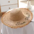 Handmade raffia sun hat detail, chic frayed edges, stylish embroidery, perfect summer beach wear. - One Size / Frayed Edge 2