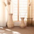Natural woven straw flower vase and wicker basket set for dried flowers and home decor detail. - Small Striped Vase 43cm Height