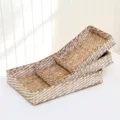 Handmade woven seagrass storage basket set, rectangular organizer for home, toys and sundries details - Square Frame White and Brown (Small)