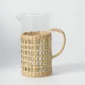 Handmade glass pitcher with straw woven sleeve and handle, simple home bar decor. - Style 1