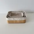 Ensemble de paniers de rangement en bambou faits main empilables avec doublure en tissu - Ensemble de 3 Rectangulaire / 33x23x12cm, 29x19x10cm, 25x15x8cm