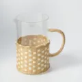 Clear glass pitcher with woven straw sleeve heat resistant water jug for home kitchen bar decor - Style 2