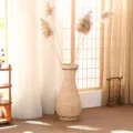 Natural woven floor vase with dried pampas grass, rustic tall straw vase for home decor setup. - Large Striped Flower Vase 60cm Height