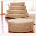Natural woven straw round meditation cushion, comfortable tatami floor seating mat for home. - Diameter 45cm-Thickness 6cm / Original Color