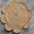 Natural straw woven flower shaped placemat variant, hand crafted dining table insulation mat. - 35cm Stitched Water Hyacinth Braid Flower Mat