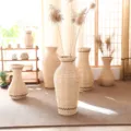 Handmade woven straw floor vase tall decorative flower arrangement basket for home decor - Large Bulbous Striped Vase 57cm