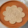 Handmade woven flower placemat, natural straw heat-resistant table mat coaster style 1 - Water Hyacinth Braided Stitched Petal Mat (35cm)