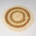 Handmade water hyacinth round placemat with fringe, natural woven dining table decormat - 25cm Corn and Bulrush Rope Placemat with Tassels
