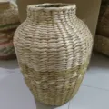 Woven Vase Straw Rattan Flower Basket Two-Tone Plant Pot for Dried Flowers Home Decor - Yellow Floral Decorative Mat 32 cm Height