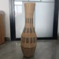 Tall Woven Straw Floor Vase Handcrafted Rattan Dried Flower Container for Home Decor - Grey Vertical Striped Bulbous Vase 62cm Height