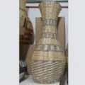 Tall woven straw vase rattan flower basket boho rustic decor dried flower container 1pc - Grey Wide Mouth Wide Striped Tall Belly Vase 60 cm