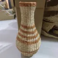 Handcrafted woven straw vase, natural rattan flower basket in beige and brown, home decor. - Orange Striped Small Belly Vase 62 cm Height