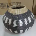 Handmade woven vase decorative straw flower basket for home decor and dried flowers display - Style 17 Black & White Short Jar, 26x18 cm