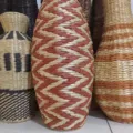Woven straw flower vase handcrafted dried flower basket decorative botanical display home accent style - Style 3 Red Vertical Wavy Stripes Seagrass Vase 42 cm
