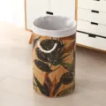 Cesto portabiancheria pieghevole in bambù con stampa di foglie tropicali e manici in corda. - Cesto per BIANCHERIA Rotondo (35x58cm) / stampa colorata