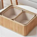 Bamboo woven storage basket set, light wood finish, multi-piece nested cosmetic organizer. - Carbonized Color Set of 3 Storage