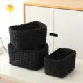 Black woven storage basket set desktop organizer for home office sundries and cosmetics - Set of 3 / Black