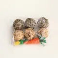 Set di giocattoli da masticare per animali in erba intrecciata naturale per roditori. - Set di 3 giochi in alghe marine, 3 in giacinto d'acqua, 1 ravanello e 1 mais