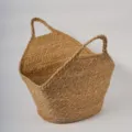 Handmade straw woven storage basket detail, natural grass material with dual handles for home decor. - Handheld Basket / 38*22*43cm