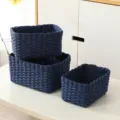 Dark blue woven storage basket set, perfect for organizing desktop sundries and cosmetics. - Set of 3 / Blue