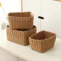 Woven storage basket set for home organization, perfect for desktop sundries and living room decor. - Set of 3 / Light Khaki
