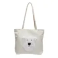 Weisse Damentasche, laessige PU Leder Umhaengetasche mit niedlichem Hund Patch Design. - Weiß