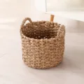Handcrafted straw woven storage basket natural plant material round pastoral style flower pot cover - Handmade Bulrush Braid Opening 30 Height 25