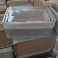 Set di cestelli portaoggetti in bambù grigio con fodera in tessuto, variante nidificata. - Grande 30*20*12, Medio 24,5*15*10, Piccolo 19,5*10*8 / Set di 3 Pezzi Grigio