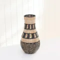 Handcrafted straw woven vase retro desktop decorative flower container for dry floral decor - Small Vases with Black Rim & Wide Stripes 42cm High